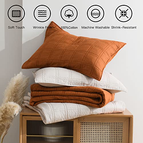 HORIMOTE HOME 100% Cotton Quilt Queen Size Beige Bedspread, Pre-Washed 3-Piece Cozy Lightweight Stitching Decorative Bedding Cover Coverlet Set with 2 Shams in Geometric Pattern for All Season HORIMOTE HOME