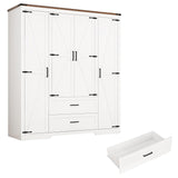 Hlivelood 4 Doors Wardrobe Armoire Closet with Doors and Drawers, Farmhouse Wooden Armoire Storage Cabinet with Shelves & Hanging Rod for Bedroom, White Hlivelood