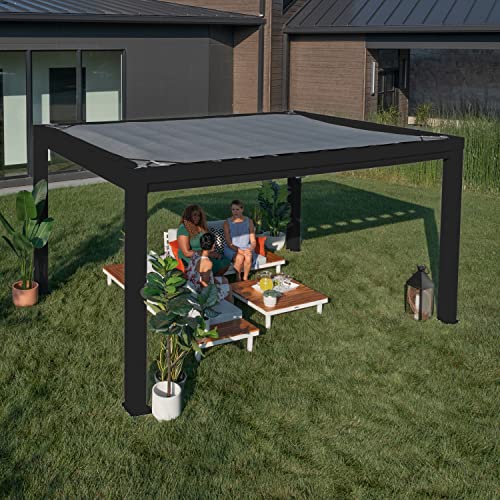 Backyard Discovery Trenton 14x12 All Season Galvanized Steel Pergola, Black, Sail Shade Soft Canopy, Rust Resistant, Support Wind and Snow, Patio, Deck, Backyard, Garden Backyard Discovery
