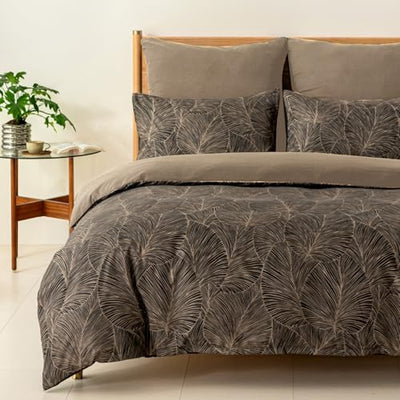 Lekesky King Size Duvet Cover Set, Reversible King Comforter Cover with Tropical Leaves Pattern, Soft 100% Washed Microfiber 3 Pieces Khaki Bedding Set with Zipper and 2 Pillowcases