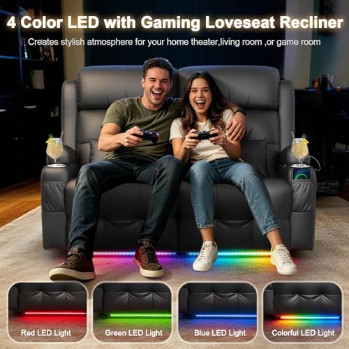 Aotolo Power Reclining Loveseat with Massage & Heat,Wall Hugger Loveseat Recliner with LED Lights,USB & Type-C Ports, Ideal for RV, Home Theater and Living Room,Black,2 Seats
