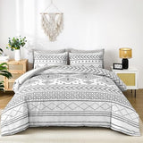 Yiran White Comforter Set Queen Size, 7 Piece Boho Aztec Bedding Set, Bohemian Bed in a Bag Queen, Soft Microfiber Striped Complete Bedding Set with Sheets for All Season Yiran