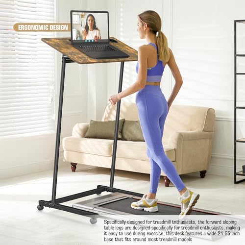 Eocnrhe Treadmill Desk, Mobile Small Standing Desk with Wheels for Walking Pad, Portable Table for Laptop, Rolling Table Adjustable Height, Bedside Table Eocnrhe