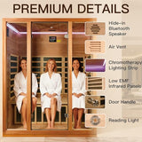 3 Person Infrared Sauna for Home, Low EMF, 7 Color Lighting, Immersive Bluetooth Speakers, Indoor Dry Sauna for Family Relaxation, 59.06" x 35.43" x 74.8",1960W/120V INFRADELUX