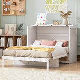 Ball & Cast Murphy Bed Full Size Bed Frame with Large Drawers,Rattan Wood Bed w/Slat Support & No Box Spring Needed,Space Saving,for Small Room,White Ball & Cast
