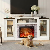 70-inch Electric Fireplace with Mantel, Fireplace TV Stand, Farmhouse Style Console Height Wooden Entertainment Center with Storage,4800 BTU 60-99°F Heating for Living Room,Bedroom TRONLEE