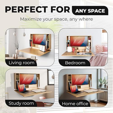 ARROWSTONE SKEENA Wall-Mounted Desk - Floating Folding Desk with Storage, Space-Saving Design for Home Office (36") ARROWSTONE