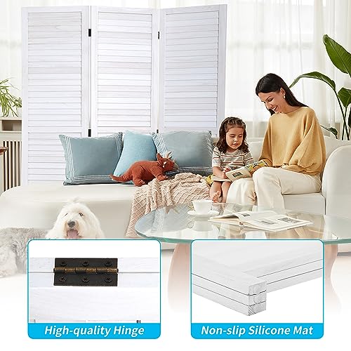 BLKMTY Room Divider 3 Panel Privacy Screen Folding Screen 5.6ft Tall Wood Screens Dividers Freestanding Portable Partition Wall Divider Space Seperate Indoor Home Furniture for Bedroom, White BLKMTY