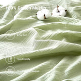 100% Muslin Cotton Sage Green Fitted Sheet Twin Only with 16" Elastic Deep Pocket, 1 Pack Soft Breathable Absorbent Gauze Single Fitted Bottom Sheet, Minimalist Fluffy Wrinkle Mattress Protector YASMENG