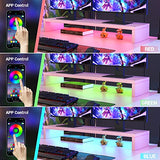 armocity Computer Desk with LED Lights, 55 Inch Desk with Power Outlet and USB, Reversible Large Desk with Moveable Monitor Stand, 55.2'' Gaming PC Table for Home Office, Workstation, Pink and White armocity