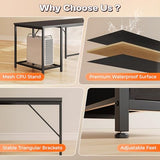 PRAISUN 66" L Shaped Gaming Desk with LED Lights & Power Outlets, Computer Desk with Fabric Drawers and Print Stand, Corner Office Desk, Monitor Stand, Mesh CPU Stand, Black PRAISUN