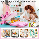 Whubefy Upgraded Heat Press 15x15 Slide Out, Industrial-Quality Digital Sublimation Heat Transfer Machine w/5 DTF Transfer Sheets, Clamshell Heat Press Machine for T-Shirts, Bags, Mouse Pads & More Whubefy