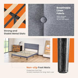 Sweetcrispy King Size Bed Frame - Fabric Upholstered Platform Bed with Headboard, 800LBS Sturdy Wooden Slats Support, No Box Spring Needed, Noise Free, Easy Assembly, Grey Sweetcrispy