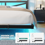 DWVO Twin Size Floating Bed Frame with RGB LED Lights and Charging Station, Upholstered Platform Bed Frame with 2-Tier Storage Shelf Headboard, Solid Metal Slats, Noiseless, Easy Assembly, Black DWVO