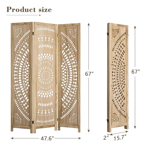 WelFurGeer Handcrafted Carved Wooden Room Divider Screen, Folding Privacy Screen for Room Separation, Decorative Room Dividers, 360° Adjustable Folding Panels for Privacy, Home, Office & Patio WelFurGeer