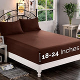 Elegant Comfort 1500 Premium Quality Fitted Sheet Ultra Soft 18-24 Inch Extra Deep Pocket - Single Fitted Sheet for High Mattress - Wrinkle Free with Smart Storage Pockets, King, Chocolate Brown Elegant Comfort