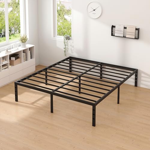 NEW JETO Metal Bed Frame,Queen Size Bed Frame with Storage Space,Heavy Duty Sturdy Mattress Foundation,Easy Assembly,No Box Spring Needed, Black,16 Inch,Queen NEW JETO