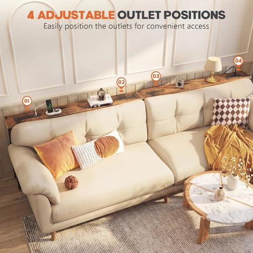 SEFILENCE 102.4’’ Narrow Console Table with 26"–34" Height Adjustable, Behind Couch Table Skinny with 2 Power Outlets and USB Ports, Long Sofa Tables for Living Room and Small Spaces, Rustic Brown SEFILENCE