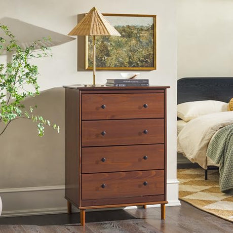 Walker Edison Modern Tall 4 Solid Wood Dresser Bedroom Storage Drawer Organizer Closet Hallway, 40 Inch, Walnut-T Walker Edison