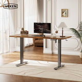 Veken 55 Inch Large Electric Standing Desk, Heights Adjustable, Sit to Stand Up, Work Home Office Computer Table for Study, Walking Pad, Writing, and Games, Wooden Desktop Desks, Brown Veken