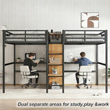 Bellemave Twin Over Twin Metal Loft Bed with Desk and Wardrobe for 2 Kids,Twin Size Heavy Duty Double Loft Bed Frame with Charging Station and Shelves for Boys,Girls,Adults,Woodgrain Bellemave