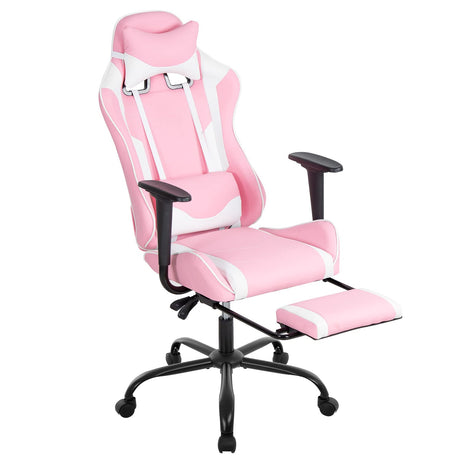 PC Gaming Chair Desk Chair Ergonomic Office Chair Executive High Back PU Leather Racing Computer Chair with Lumbar Support Footrest Modern Task Rolling Swivel Chair for Women Men Girls Adults, Pink BestOffice