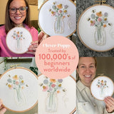 Clever Poppy Bee Happy Beginner Embroidery Kit – Easy Embroidery Kit for Beginners with Hoop, Thread & Patterns – Hand Embroidery Kit for Adults and Teens – Complete Embroidery Starter Kit