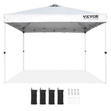 VEVOR Pop Up Canopy Tent, 10 x 10 ft, 250 D PU Silver Coated Tarp, with Portable Roller Bag and 4 Sandbags, Waterproof and Sun Shelter Gazebo for Outdoor Party, Camping, Commercial Events, White VEVOR