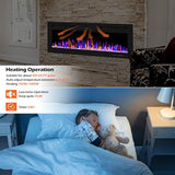 Takywep 50" Electric Fireplace Wall Mounted and Recessed with Remote Control, 750/1500W Ultra-Thin Wall Fireplace Heater W/Timer Adjustable Flame Color and Brightness, Log Set & Crystal Options Takywep