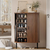 ONBRILL 6-Tier Shoe Cabinet with Sliding Door, Wooden Shoe Storage Cabinet with Adjustable Shelves, Mid-Century Modern Freestanding Shoe Storage Organizer for Entryway, Hallway, Living Room, Walnut ONBRILL