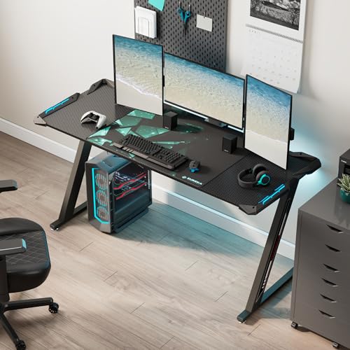 EUREKA ERGONOMIC Gaming Desk with LED Lights Home Office RGB Table, Small Gaming Desk, Computer Table, Black EUREKA ERGONOMIC