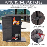 Koruiten 5-Piece Outdoor Wicker Bar Set with Built-in Bottle Opener and Hidden Storage - Brown Koruiten