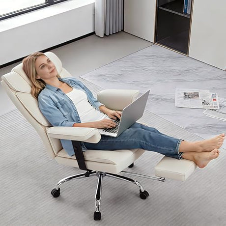 Comermax Massage Office Chair with Foot Rest, Wide Seat Heavy Duty Comfy Home Office Desk Chair, 500lbs Big Tall Reclining Office Chairs for Heavy People, White Comermax