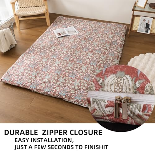 Arzocolia 100% Cotton Futon Cover for Japanese Futon Floor Mattress with Zipper Twin Full Queen Machine Washable Super Soft (Red Toned Flower, Full) Arzocolia