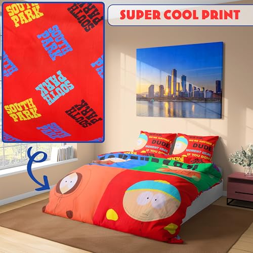 South Park Reversible Duvet Cover & Pillowcase Set for Teens, Men, Single or Double Bed Set, Bedding Decor, Gifts for Him (Multi Double) South Park