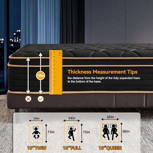 Nocavellis Twin Mattress 10 Inch Twin Size Mattresses in a Box Spring Hybrid Twin Bed Memory Foam Mattress Comfort Breathable Fabric Cooling Gel Pressure Relief, Medium Firm Nocavellis