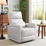 GarveeTech Adult Manual Recliner Chair with 360° Swivel, Faux Leather Reclining Sofa Rock, Adjustable Backrest and Footstool, Concealed Pull Lever, Modern Living Room Armchair, White