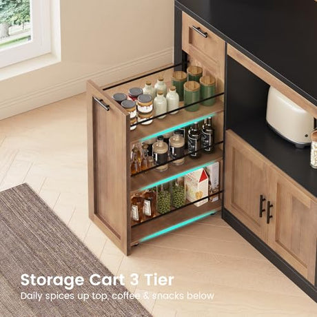 Itaar 71" Pantry Cabinet with Charging Station and LED Light, Kitchen Pantry Cabinet with Microwave Stand, 47.2" Wide Kitchen Storage Cabinets with Storage Cart 3 Tier for Dining Room (Brown) Itaar
