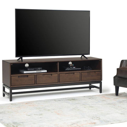 SIMPLIHOME Banting SOLID HARDWOOD 60 Inch Wide Industrial TV Media Stand in Walnut Brown for TVs up to 65 Inch, For the Living Room and Entertainment Center - WoodArtSupply