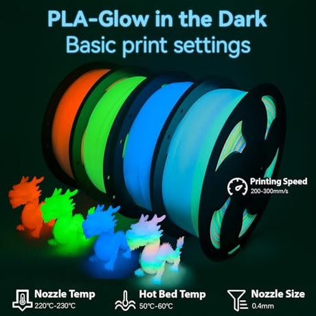 Glow in the Dark Gradient Rainbow 1.75mm PLA Filament, Luminous Rainbow Vibrant Bright 3D Printer Filament, 0.25kg 250g Small Spool 3D Printing PLA Filament Rod Toksen3D