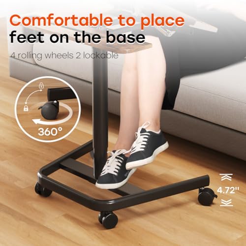 JOY worker Mobile Standing Desk, Height Adjustable Table, 60° Tiltable Rolling Laptop Desk, Portable Sit Stand Desk with Wheels Cup Holder for Bed Couch Hospital, Holds Up to 22lbs, Rustic JOY worker