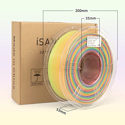 iSANMATE PLA+ 3D Printer Filament, Pla Filament 1.75mm Rainbow PLA, Color Change Filament Dimensional Accuracy +/- 0.03 mm,1 KG Spool iSANMATE