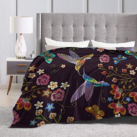 Abucaky Hummingbird Bird Fleece Throw Blanket Ultra Soft Cozy Blooming Flowers Decorative Flannel Blanket All Season for Home Couch Bed Chair Travel 60x50in Abucaky