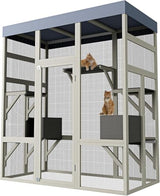 70" Large Outdoor Catio Cat Enclosure, Wood Cat Patio with Waterproof UV-Resistant Roof, Cats Shelter with 5 Platforms and 2 Resting Box, and Secure Rust-Proof Wire for Backyard or Patio GarveeTech