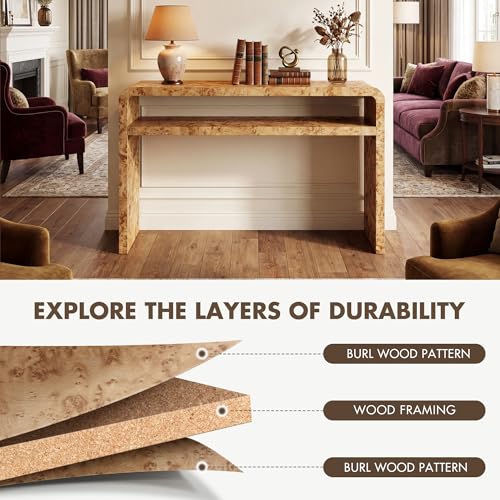 Hyfirm 51 Inch Long Rustic Burl Wooden Pattern Console Table, Farmhouse Sofa Table Behind Couch, 30” Tall Entryway Tables with Lower Shelf, Mid-Century Hallway Console for Living Room, Foyer, Cabin Hyfirm