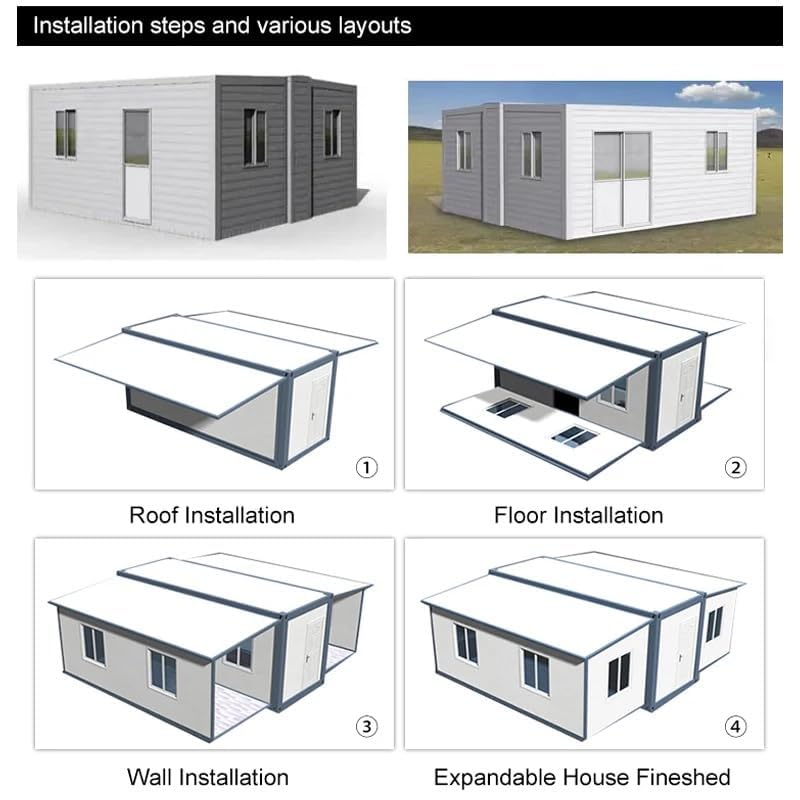 Luxury 20ft, 30ft,40ft Portable 3-Bedroom Expandable Prefab Tiny Home, Gray,Foldable Mobile Container House (30x40 ft) - WoodArtSupply