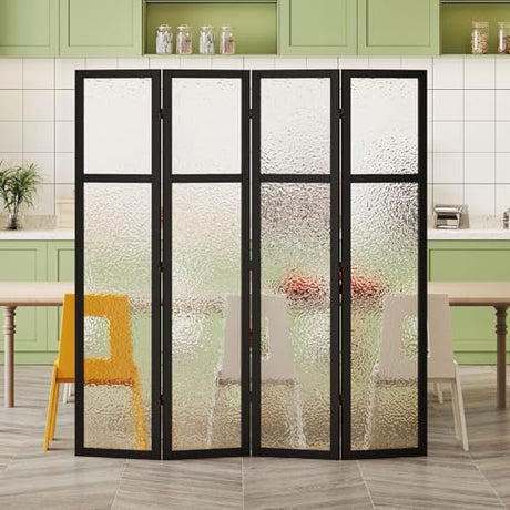 Acrylic Room Divider,4-Panel Freestanding Partition Screen, Frosted Translucent Privacy Panel - Lightweight Modern Divider for Home Office Studio (Black, 4 Panels) Svimi