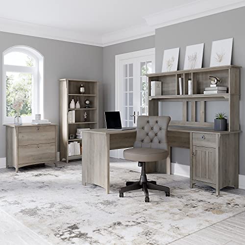 Bush Furniture Salinas L-Shaped Storage | Study Table with Drawers & Cabinets | Home Office Computer Desk, 60W, Driftwood Gray Bush Business Furniture