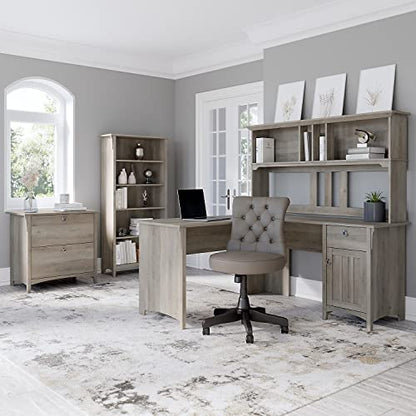 Bush Furniture Salinas L-Shaped Storage | Study Table with Drawers & Cabinets | Home Office Computer Desk, 60W, Driftwood Gray - WoodArtSupply