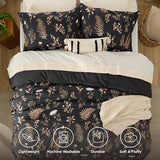 Bedsure Comforter Set Twin/Twin XL Size - Cute Floral Comforter, Black Bedding Comforter Sets, 1 Soft Reversible Botanical Flowers Comforter and 1 Pillow Sham Bedsure